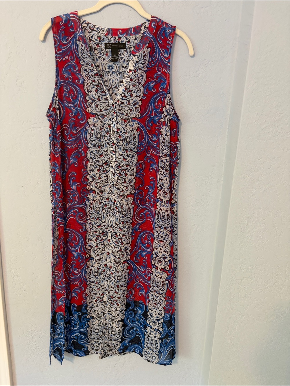 INC International Concepts Red Paisley & Blue Sleeveless Sheer Cover Up